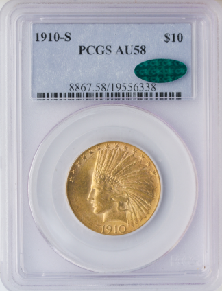 1910-S $10 Indian PCGS AU58 CAC 1910-S $10 Indian PCGS AU58 CAC
