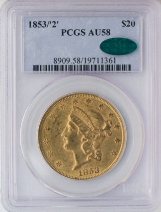 1853/2 $20 Liberty PCGS AU58 CAC 1853/2 $20 Liberty PCGS AU58 CAC