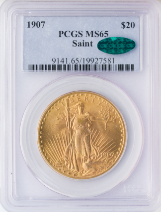 1907 No Motto $20 Saint Gaudens PCGS MS65 CAC 1907 No Motto $20 Saint Gaudens PCGS MS65 CAC