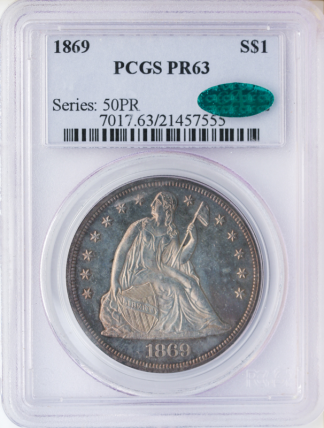 1869 Seated Liberty $1 PCGS PR63 CAC