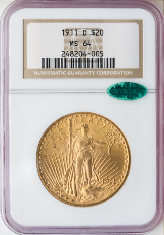 1911-D $20 Saint Gaudens NGC MS64 CAC