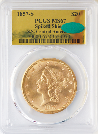 1857-S $20 Liberty SSCA PCGS MS67 CAC 1857-S $20 Liberty SSCA PCGS MS67 CAC