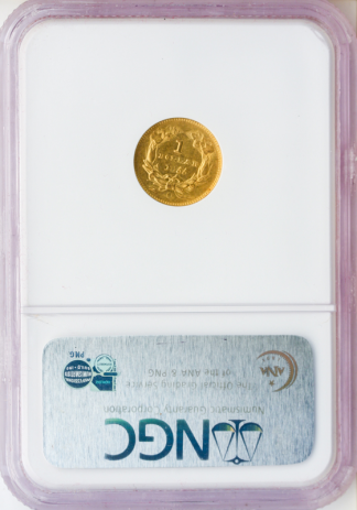 1855-O $1 Gold NGC AU58