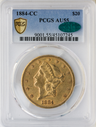1884-CC $20 Liberty PCGS AU55 CAC