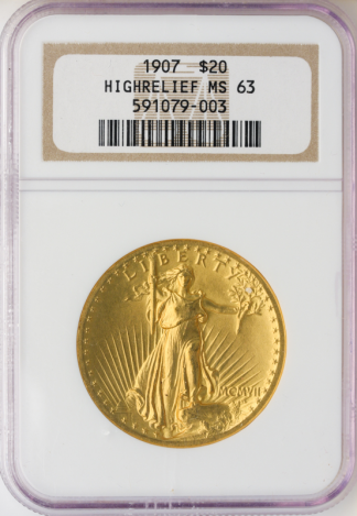 1907 $20 Saint Gaudens High Relied Wire Edge NGC MS63 1907 $20 Saint Gaudens High Relied Wire Edge NGC MS63