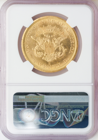 1857-S $20 Liberty SSCA Spike Shield NGC MS66 CAC +