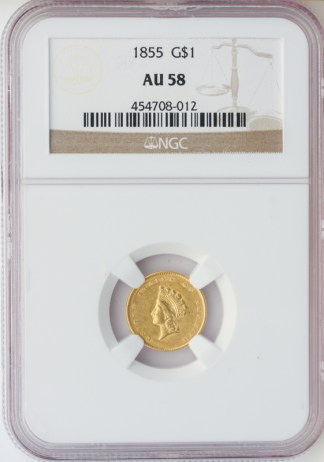 1855 Gold $1 Ty2 NGC AU58 1855 Gold $1 Ty2 NGC AU58