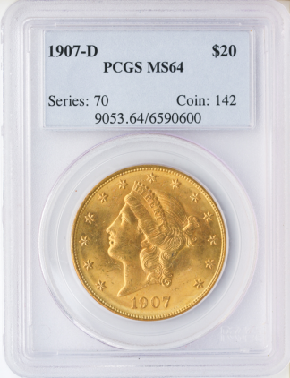 1907-D $20 Liberty PCGS MS64