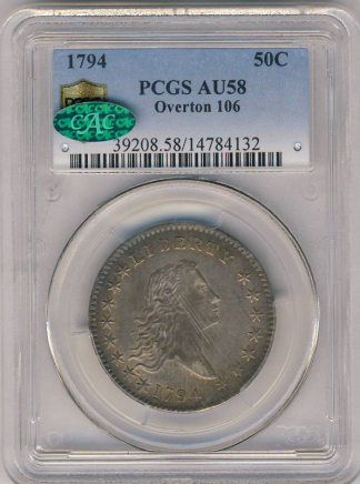 1794 Flowing Hair Half Dollar PCGS AU58 CAC 1794 Flowing Hair Half Dollar PCGS AU58 CAC