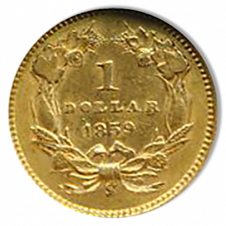 1859-S Type 3 Gold $1 NGC AU58 CAC