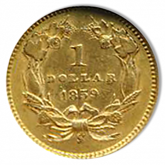 1859-S Type 3 Gold $1 NGC AU58 CAC 1859-S Type 3 Gold $1 NGC AU58 CAC
