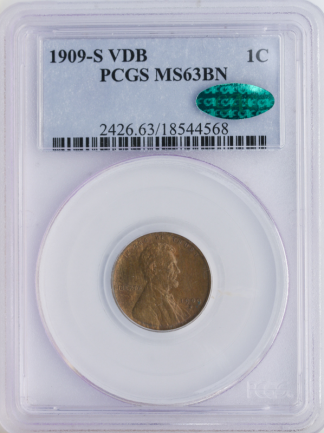 1909-S VDB Lincoln Cent PCGS MS63 Brown CAC 1909-S VDB Lincoln Cent PCGS MS63 Brown CAC