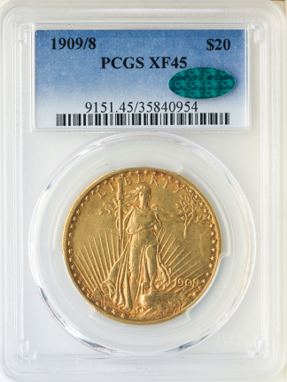 1909/8 $20 Saint Gaudens PCGS XF45 CAC 1909/8 $20 Saint Gaudens PCGS XF45 CAC