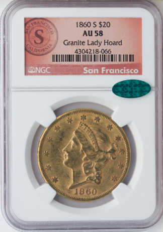 1860-S $20 Liberty NGC AU58 CAC 1860-S $20 Liberty NGC AU58 CAC