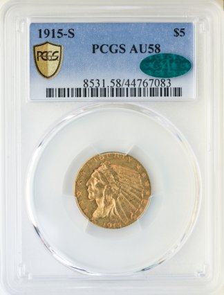 1915-S $5 Indian PCGS AU58 CAC 1915-S $5 Indian PCGS AU58 CAC