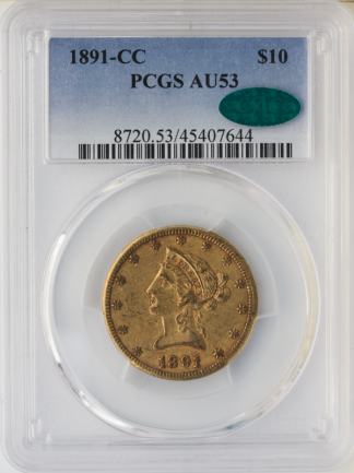 1891-CC $10 Liberty PCGS AU53 CAC 1891-CC $10 Liberty PCGS AU53 CAC