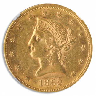 1862 $10 Liberty NGC AU58 CAC 1862 $10 Liberty NGC AU58 CAC