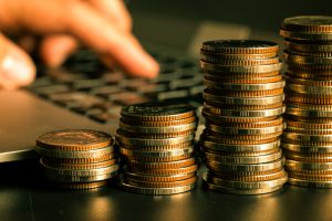 Gold coins stacked in a line 