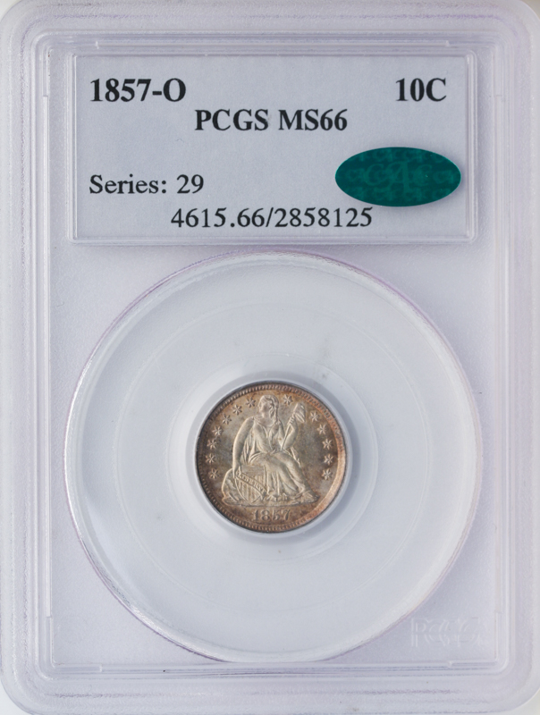1857-O Seated Liberty Dime PCGS MS66 CAC 1857-O Seated Liberty Dime PCGS MS66 CAC
