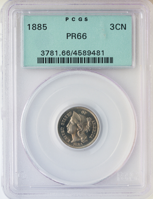 1885 3 Cent Nickel PCGS PR66