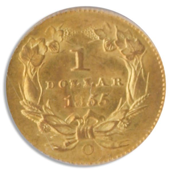 1855-O Gold $1 Type II PCGS MS62 CAC 1855-O Gold $1 Type II PCGS MS62 CAC