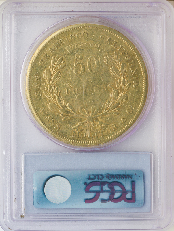 1855 $50 Wass, Molitor and Company PCGS XF40 CAC 1855 $50 Wass, Molitor and Company PCGS XF40 CAC