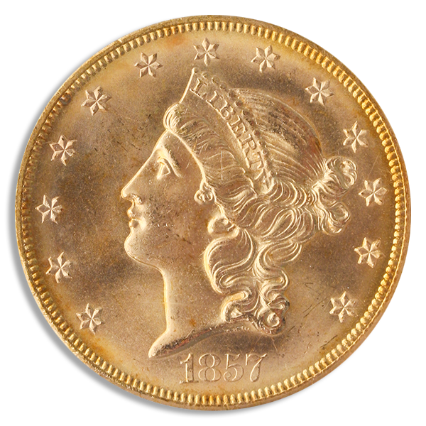 1857-S $20 Liberty SSCA PCGS MS65 CAC 1857-S $20 Liberty SSCA PCGS MS65 CAC