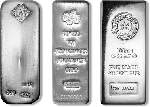 100 oz Silver Bars (Types and Conditions Vary)