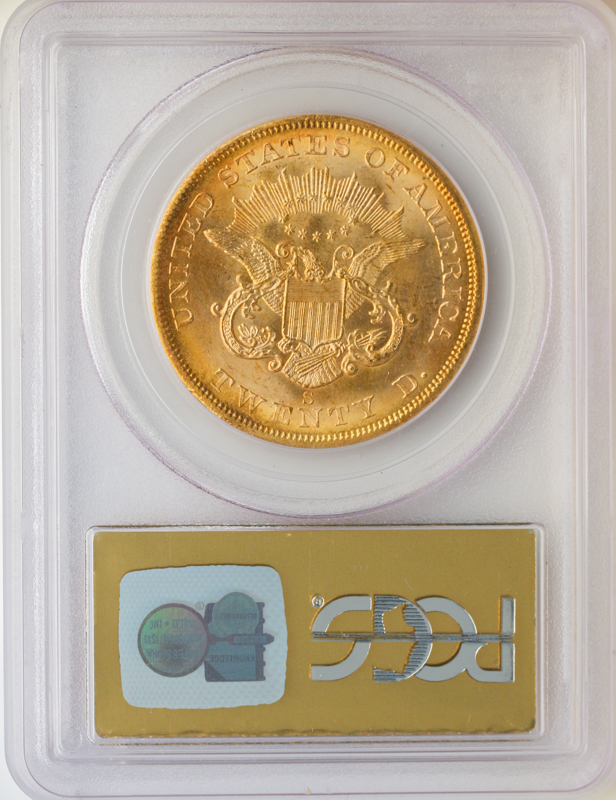 1857-S $20 Liberty SSCA Narrow Serif PCGS MS65 CAC 1857-S $20 Liberty SSCA Narrow Serif PCGS MS65 CAC