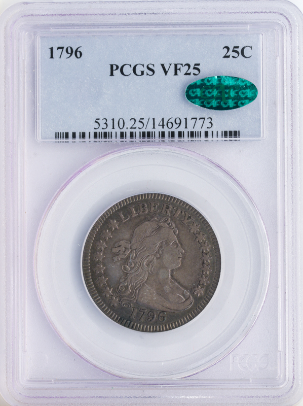 1796 Draped Bust Quarter Small Eagle PCGS VF25 CAC 1796 Draped Bust Quarter Small Eagle PCGS VF25 CAC
