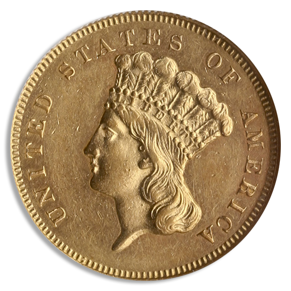 1865 $3 Indian Princess NGC AU58 CAC