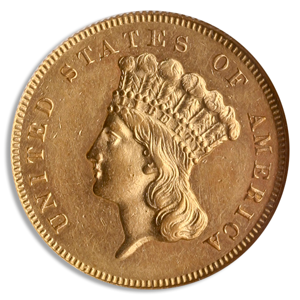 1865 $3 Indian Princess NGC AU58 CAC 1865 $3 Indian Princess NGC AU58 CAC