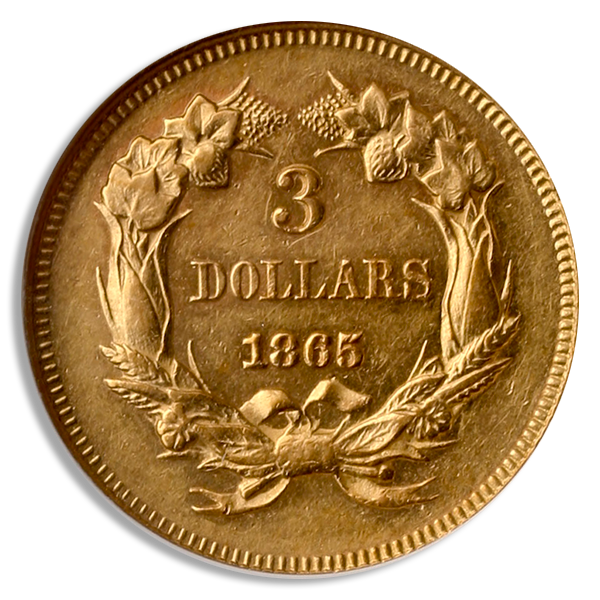 1865 $3 Indian Princess NGC AU58 CAC 1865 $3 Indian Princess NGC AU58 CAC