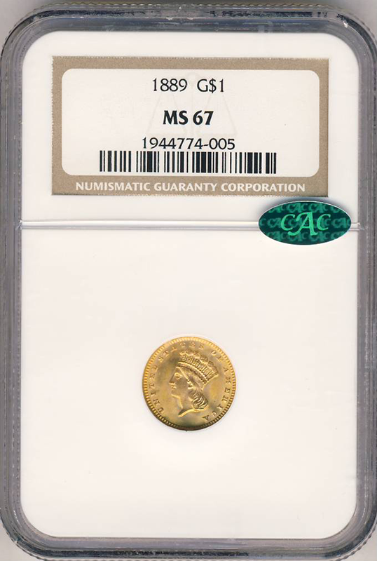 1889 Gold $1 Type 3 NGC MS67 CAC