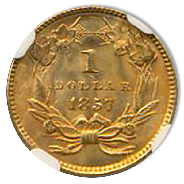 1857 Gold $1 Type 3 NGC MS66 CAC 1857 Gold $1 Type 3 NGC MS66 CAC