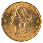 1903 $20 Liberty Gold Coin PCGS Mint State 64 (MS64) CAC +