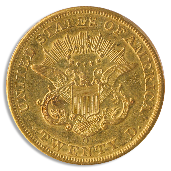 1858-O $20 Liberty PCGS AU53 CAC 1858-O $20 Liberty PCGS AU53 CAC