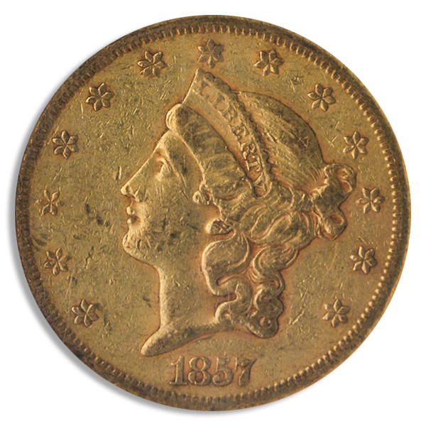 1857-S $20 Liberty NGC XF45 CAC