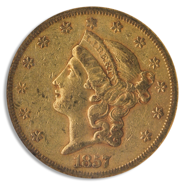 1857-S $20 Liberty NGC XF45 CAC 1857-S $20 Liberty NGC XF45 CAC