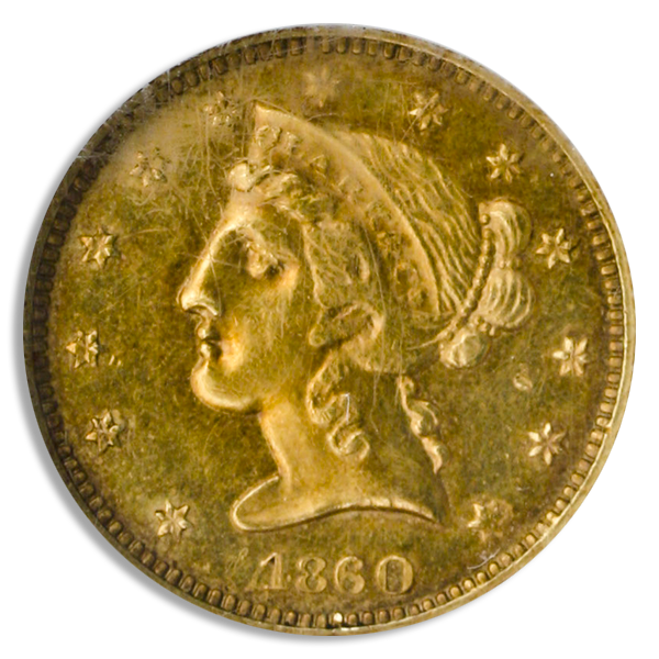 1860 $5 Clark Gruber NGC MS62 CAC 1860 $5 Clark Gruber NGC MS62 CAC