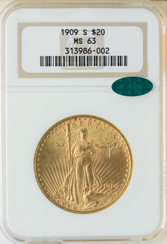 1909-S $20 Saint Gaudens MS63 CAC 1909-S $20 Saint Gaudens MS63 CAC