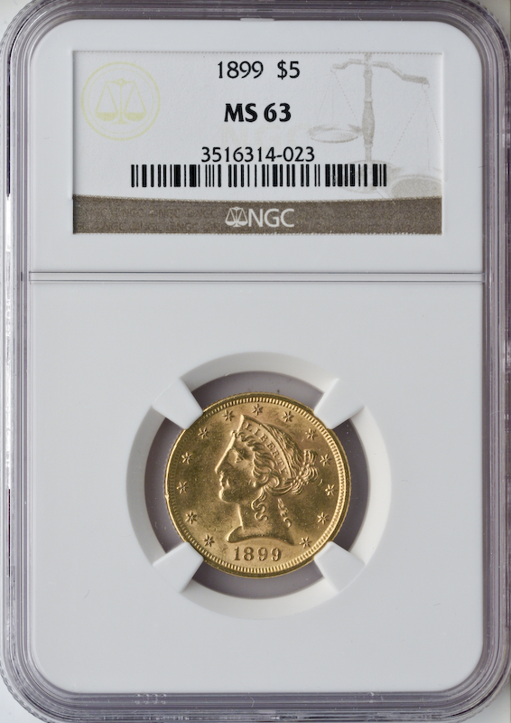$5 Liberty Certified MS63 (Dates/Types Vary)