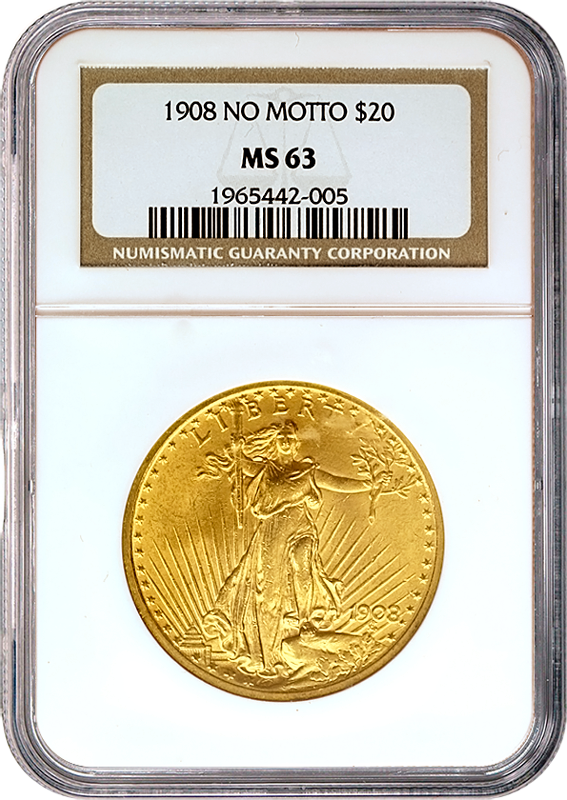$20 Saint Gaudens No Motto Certified MS63 (Dates/Types Vary) $20 Saint Gaudens No Motto Certified MS63 (Dates/Types Vary)