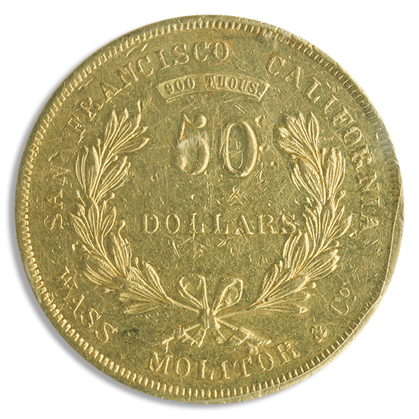 1855 $50 Wass, Molitor and Company PCGS AU55 1855 $50 Wass, Molitor and Company PCGS AU55