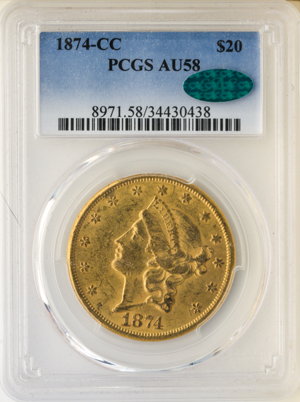 1874-CC $20 Liberty PCGS AU58 CAC 1874-CC $20 Liberty PCGS AU58 CAC