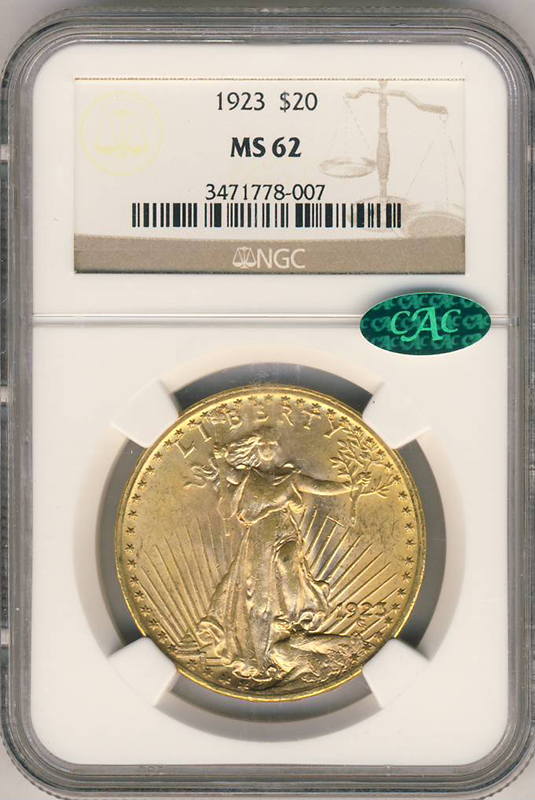 1923 $20 Saint Gaudens NGC MS62 CAC 1923 $20 Saint Gaudens NGC MS62 CAC