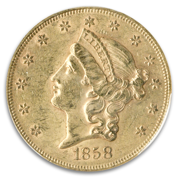 1858 $20 Liberty PCGS AU58 CAC 1858 $20 Liberty PCGS AU58 CAC