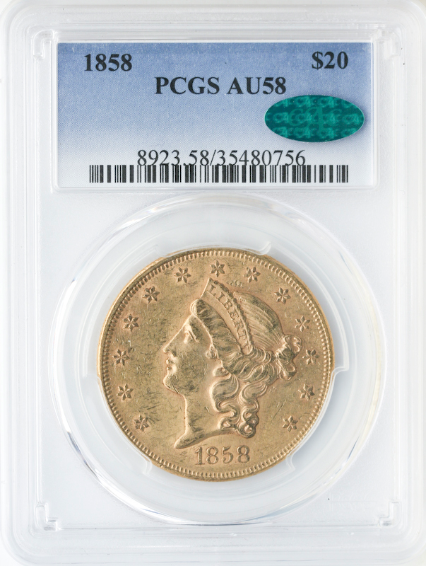 1858 $20 Liberty PCGS AU58 CAC 1858 $20 Liberty PCGS AU58 CAC