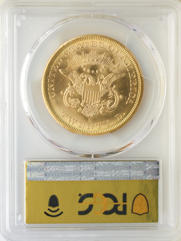 1857-S $20 Liberty SSCA PCGS MS67 CAC 1857-S $20 Liberty SSCA PCGS MS67 CAC