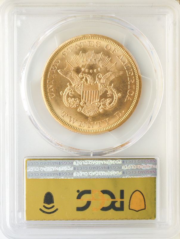 1857-S $20 Liberty Spiked Shield SSCA PCGS MS66 CAC + 1857-S $20 Liberty Spiked Shield SSCA PCGS MS66 CAC +